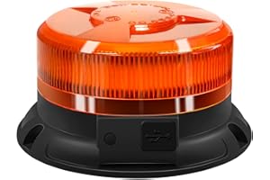 AnTom Luce LED stroboscopica lampeggiante di emergenza batteria,12V 9 Modalità con Cavo Alimentazione e USB cavo di ricarica Base Magnetica Lampeggiante per veicoli Carrelli trattori golf UTV