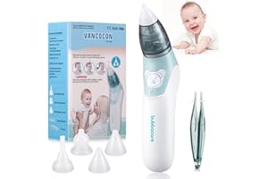 BUBBACARE Nasensauger Baby, Elektrischer Nasenreiniger Ohrenschmalz-Entferner mit 4Größen wiederverwendbarem Rotzsauger für Neugeborene, Kleinkinder & Säuglinge