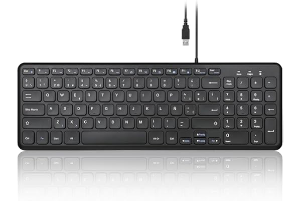 Perixx PERIBOARD-213B Teclado de Tijera USB silencioso con Cable - Diseño Compacto con Teclado numérico - Negro - Qwert Español con Ñ
