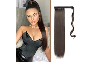 DKDXID Coleta Postiza Pelo Natural Trenza 55cm Extensiones Pelo Natural Coleta Cabello Sintetico Larga Cola Postiza Pelo Natural Extensión Coleta Pelo Natural Liso Ponytail Hair Extension para Mujer-4