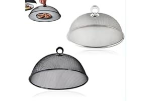 katmerio Copertura a rete per alimenti, 2 pezzi, in metallo, in acciaio inox, copertura per alimenti, riutilizzabile, per cucina, picnic