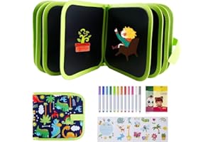 DoGeek Erasable Doodle Books, Double-Sided Kids' Drawing Writing Boards with 12 Coloring Pens, Portable Early Learning Drawing Pad Travel Toys Birthday Gifts for 3-8 Year Old Boys Girls (Dinosaur)