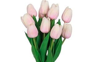 VaryFloral 10 Pezzi Tulipani Artificiali Realistici Fiori Artificiali Rosa Fiori Finti Tocco Reale Tulipani Artificiali in Lattice Bouquet di Fiori Artificiali con Steli per Bouquet da Matrimoni