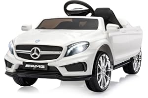 LIUFASHI Voiture électrique pour Enfants 12V Mercedes Benz AMG avec Télécommande 2,4G, Véhicules électriques 2 Portes avec MP3, Klaxon, Feux LED et Ceinture de sécurité pour Enfants à Partir de 3 Ans,Blanc