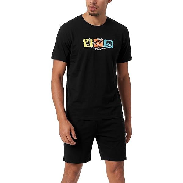Marvmys Korte herenpyjama voor de zomer, van katoen, pyjama, korte mouwen, met zakken, Blauw, XXL