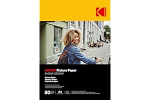 KODAK Picture Paper - Papier Photo Brillant, Pack de 50 Feuilles, Format A4 (21x29,7cm), 230g/m², Idéal pour Impressions Jet d'Encre, Couleurs Éclatantes et Contraste Élevé, Finition Haute Qualité