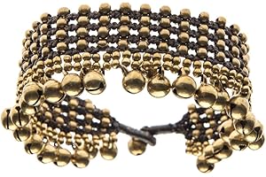 81stgeneration Women's Brass Gold Anklet with Bells 27 cm - Ethnic Jewellery - Wide Cord Beaded Ankle Bracelet - Indian Style Payal Anklets - Gypsy Festival Fashion - Feet Jewelry for Women