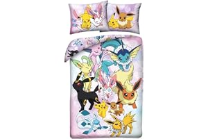 POKEMON Pikachu EEVEE EVOLUTION Sängkläder 140 x 200 cm + örngott 70 x 90 cm – vändbar – 100 % polyester – flerfärgad