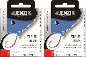 BLNTACKLE76 Set: 2 Packungen JENZI gebundene Forellenhaken (20 Stück) Mono,extra lang Sbirolino 200cm Spirolino Hakengröße, 4, 6, 8, 10, je nach Auswahl + gratis Petri Heill! Aufkleber