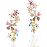 ZIBUYU® Crystal Ear Clips Earrings Women Sparkling Rhinestone Flower Studs | Multicolored Floral & Butterfly Crystal Ear Clip