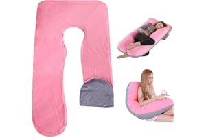 PRITOK Cuscino per chi dorme sul fianco, federa per cuscino a forma di U, in cotone rimovibile, a forma di U, per adulti, lavabile in lavatrice, 140 x 80 cm, rosa