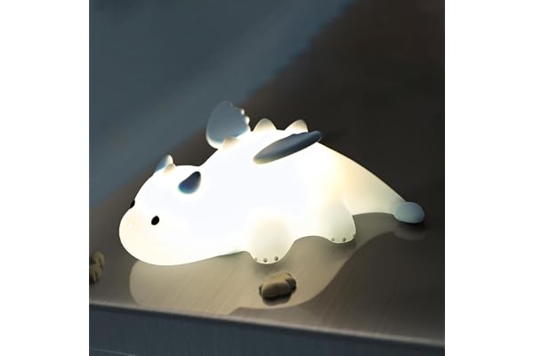 Auezona Veilleuse Bébé Dinosaure, Silicone Lampe Veilleuse Enfant Rechargeable, Lumiere d'allaitement Dimmable 7 Couleurs 3 Luminosité, Lampe Enfant Decoration Chambre Bebe, Cadeau Bebe Garcon fille