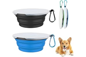 ANTUREBAY Collapsible Dog Bowl，2 Pack Portable Dog Bowl with Lids, Pet Travel Dog Bowls for Walking,Traveling,Hiking Foldable Expandable Bowl for Dogs Cats and Small Pet Feeding (15oz/450ml, Blue，Black)