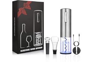 Anpro Elektrischer Korkenzieher Set, Automatische Weinöffner Flaschenöffner mit Folienschneider, Ladestation, Vakuum Stopper und Ausgießer, Silber