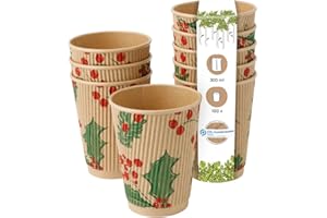 BIOZOYG 100 Stück braune Riffelbecher/Kaffeebecher Pappbecher Wintermotiv 'Zweige' 300ml / 12 oz - umweltfreundlich recycelbar & ungebleicht - Kaffeebecher to go