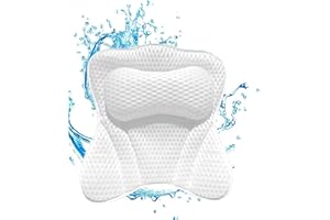 Kamiya Coussin de Bain, Coussin Baignoire Adulte en Maille d’air 4D avec 6 Ventouses，Accessoires pour Le Bain 44 x 42 x 6 cm, Blanc