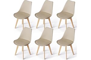WAFTING Set di 6 sedie da pranzo imbottite con gambe in legno di faggio e morbida sedia imbottita, per sala da pranzo, soggiorno, camera da letto, cucina, sala riunioni, (kaki imbottiti)