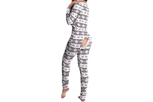 ORANDESIGNE Pigiama Intero da Donna Manica Lunga Sexy Funzionale con Patta con Bottoni Tuta Pagliaccetti Tutina