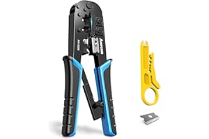 AMPCOM Narzędzie do zaciskania RJ45 Ethernet, 8P / 6P-RJ11, RJ12 szczypce do zaciskania z grzechotką, niebieski