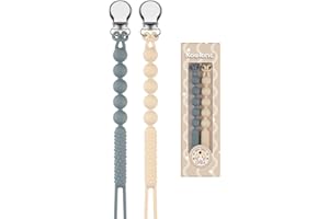 Kowlone Catenella Portaciuccio Silicone Ciuccio Clips Catena Succhietto per Ragazzi Ragazze Regalo Nascita Battesimo Baby Compleanno Natale 2 Pezzi(Beige,Grigio)