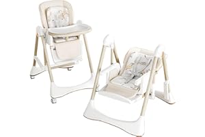Magic ZC Mode Repas 2 en 1 et mode Swing Chaise Haute pour Bébé Chaise de Salle à Manger Multifonctionnelle Pliable Convertible avec Doubles Plateaux et Roulettes Amovibles (8121 White)