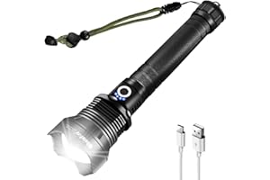 WholeFire Linterna LED 90000 Lúmenes Alta Potencia, Impermeable USB Recargable XHP70.2 Linterna con Batería y & Cable USB, 3 Modos con Indicación Función de Potencia para Camping, Senderismo