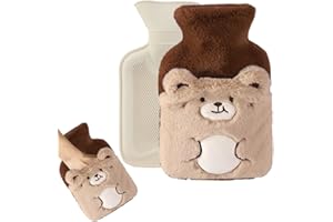MHwan Borsa Acqua Calda Bambin, Borsa dellAcqua Calda a Forma di Orso, Soffice e Morbida, Piccola 500 ml, Sicura, Antideflagrante e a Prova di Perdite, Rimovibile e Pulita