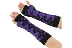 Amorar Wintergestrickte Armstulpen Warme Fäustlinge Fausthandschuhe Halbfingerhandschuhe Farbmischung Karierte Handschuhe Langer Handwärmer Stulpen Armmanschette Armwärmer für Damen Mädchen