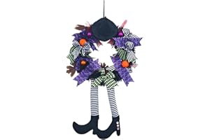 GWAWG Wieniec halloweenowy na drzwi wejściowe, dekoracje na drzwi halloweenowe, kapelusz czarownicy i nogi wiszące nogi dynia liść klonu dekoracja unikalna dekoracja, do drzwi domu na zewnątrz