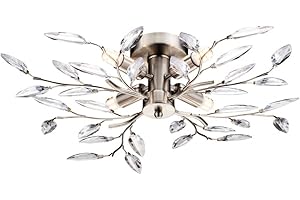 HAYSOMS Modern Birch 4 Light Semi Flush Satin Chrome Ceiling Light with Clear Leaves by Happy Homewares