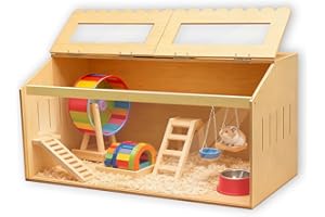 YUZINO Wooden Hamster Cage, Large Hamster Cage with Openable Top, 80x40x40 cm Transparent Hamster Cages, Outdoor Exercise Play House for Syrian Hamsters