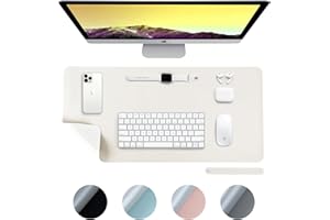 DesireTech Reversible Medium Office Desk Mat- Dual-Sided Desk Mat, Waterproof Faux Leather Table Surface Protector Desk- Laptop Mat & Mouse Pad (Ivory/Silver, Medium (40 x 80cm)