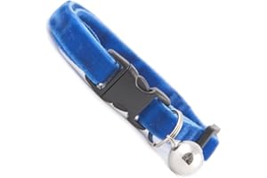 COOL CAT COLLARS Blueberry Blue Double Velvet Soft Cat Collar. Beautiful cat safety collars with bell available in a range colours made in the UK from velvet ribon, purrfect for your kitty