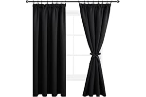 DWCN Blackout Curtains for Bedroom Pencil Pleat Curtains Thermal Insulated Curtain for Home Decoration Room Darkening Drapery Curtains for Living Room 46 x 54 inch Length, Black, 2 Panels