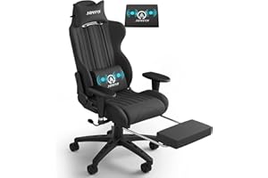 JOYFLY Computerstuhl Gaming Stuhl Massage Hoher Rückenlehne Ergonomischer Gamer Stuhl mit Fußstütze, Racing Gaming Sessel mit Kopfstütze Massage-Lendenkissen, Verstellbare Rückenlehne(Schwarz)