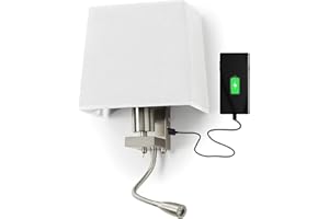 EXO lighting - apliques pared dormitorio FIRENZE - lampara lectura pared - IP20 E27 - lampara pared dormitorio - 60W+LED 3W - aplique mesita de noche pared con 2USB - aplique con interruptor