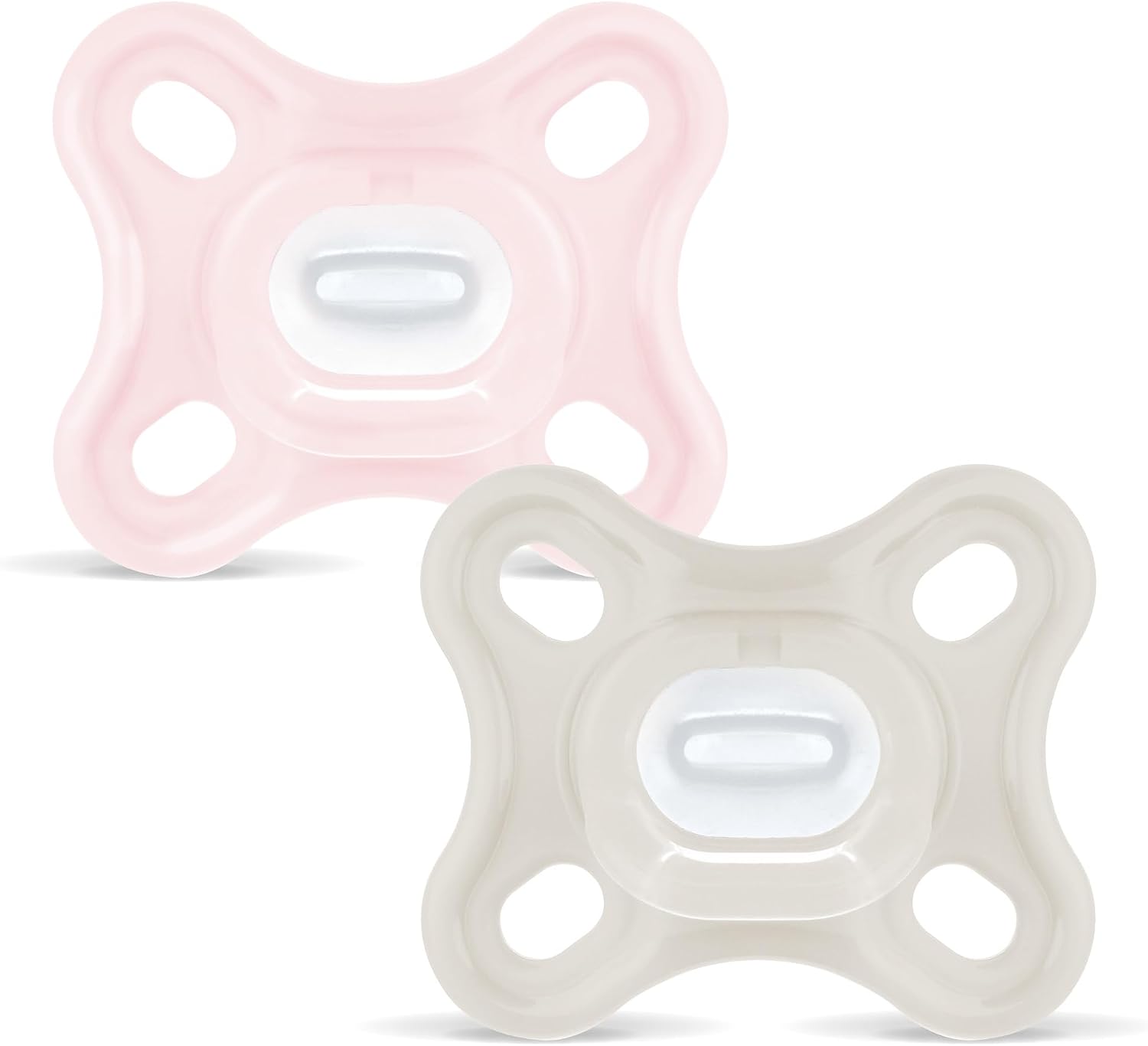 MAM Chupete Todo Silicona, 0-3 Meses, con Tetina Simétrica, Extra Pequeña y Cuello Delgado de Silicona Skin Soft Silicone de Fácil Aceptación, con Caja Autoesterilizadora, MAM Comfort, Rosa, 2uds