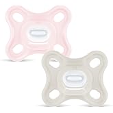 MAM All Silicone Pacifier for Newborns 0-3 Months, Pink, 2 pcs | MAM Symmetrical Teat, Extra Small and Slim Neck Skin Soft Si