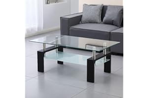 Toscohome Tavolino da salotto 110x60 cm colore nero con due ripiani in vetro - Titania