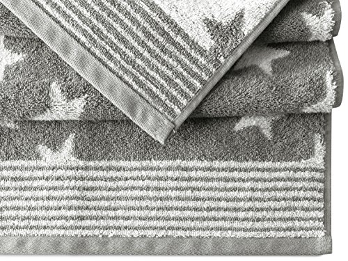 Frottierserie aus dem Hause Dyckhoff – 3er-Pack Handtücher oder ein Duschtuch – elegantes Streifendesign kombiniert mit Sternen – geprüfte Qualität, Duschtuch [70 x 140 cm], grau - 4