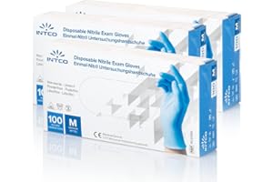 INTCO Guanti Monouso Nitrile Blu - Senza Polvere - Senza Lattice - Ideali per Tatuatori, Ambiti Medici, Centri Estetici, Manipolazione Alimenti - Box da 100pz (300M)