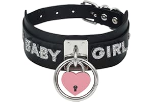 paloli Black Heart Padlock O-ring Choker Necklace for Women, Punk Gothic Letter Leather Collar Pink padlock Cosplay Jewelries