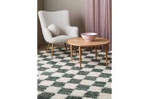 ‎RUGVISTA RugVista Chessie, Teppich, 200 x 140 cm, Rechteckig, Hoher Stapel, Wohnzimmer, Schlafzimmer, Nur chemische Reinigung, Oeko_tex_100, Grün/Off Weiß