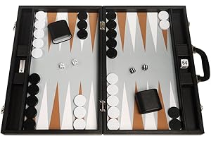 SILVERMAN & CO. 19-inch Premium Backgammon Set - Large Size - Black Board, White and Rum Points