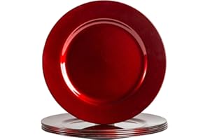 Argon Tableware Metallic Charger Plates - Dark Red - 33cm - Pack of 6 - Metallic Finish Reusable Dining Table Setting Plates for Christmas, Party Celebrations, Restaurant Decor Placemats