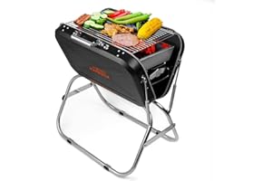 Home Harbour Adventure BBQ | Large Portable Foldable Suitcase Charcoal Grill, Compact Outdoor BBQ Grill for Camping, Picnics, Garden, Folding Stand, Stainless Steel Portable Barbecue for Outdoor