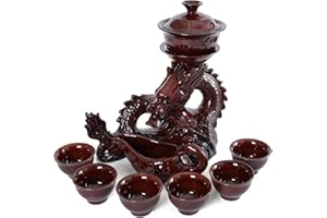 fanquare Półautomatyczny zestaw do herbaty chiński Loong Kungfu czajniczek filiżanka do herbaty czerwona porcelana serwis do herbaty dla mężczyzn dorosłych