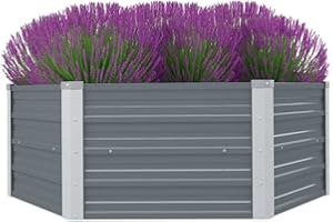 vidaXL Jardinera Elevada de Jardín de Acero Galvanizado Gris Macetero Plantas