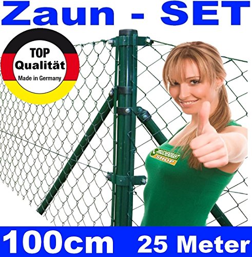 Preisvergleich Produktbild Maschendrahtzaun - SET 100cm 25 Meter lang mit EINSCHLAGHÜLSEN