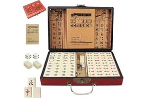 XPJBKC Mini Mahjong Set, 144 Tiles White Engraved Chinese Traditional Mahjong Set with 2 Dice, Mah Jong Game Kit with Leather Carrying Case Box, for Travel Party Family Game